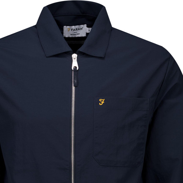 Farah Vintage Mens Fintoni Ripstop Nylon Zip Overshirt Jacket in Navy