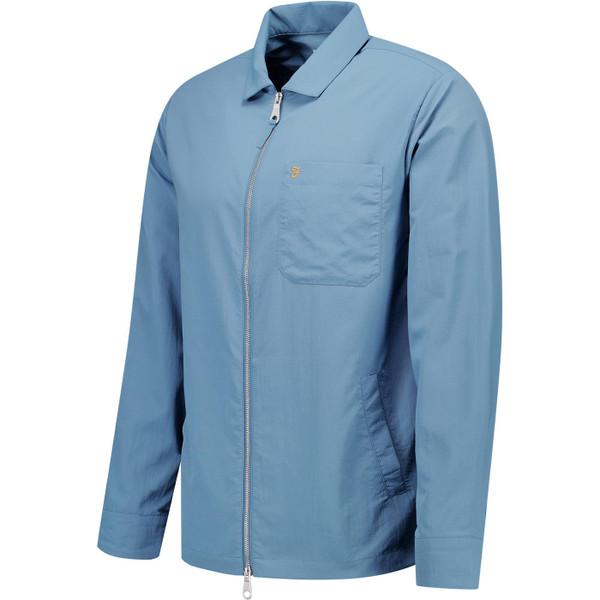 Farah Vintage Mens Fintoni Ripstop Nylon Zip Overshirt Jacket in Blue Tide Blue