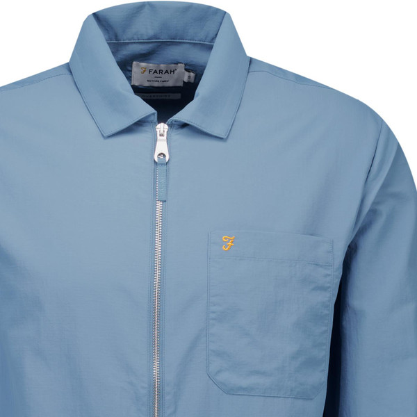 Farah Vintage Mens Fintoni Ripstop Nylon Zip Overshirt Jacket in Blue Tide Blue