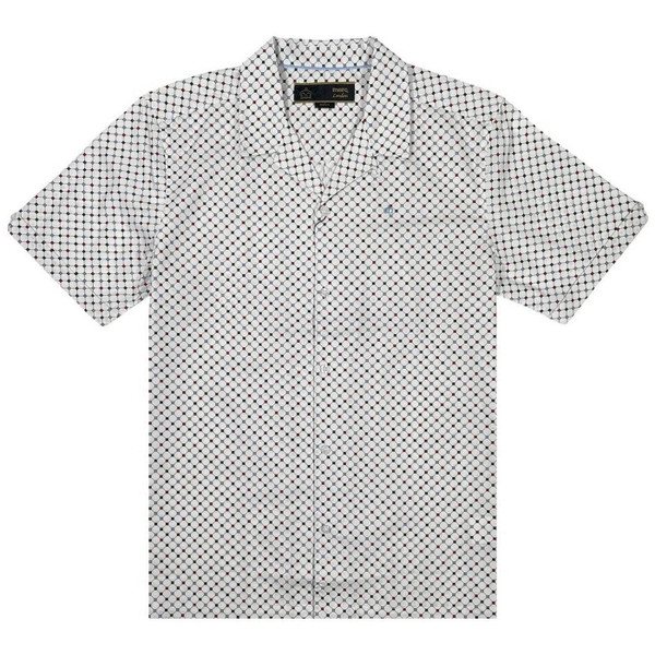 Merc London Imrie Geo Grid Camp Collar Shirt in Off White - Main Front Flat