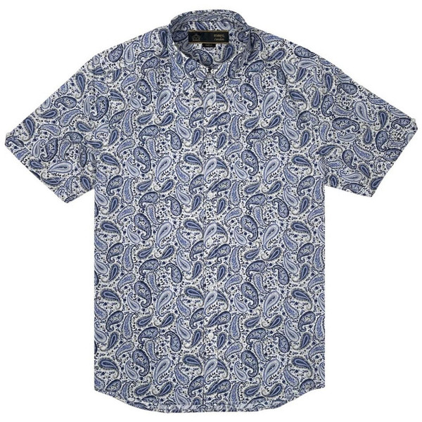 Merc London Boreland Paisley Print Button Down Shirt in Blue - Main Front Flat