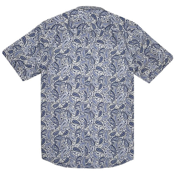 Merc London Boreland Paisley Print Button Down Shirt in Blue - Back Flat