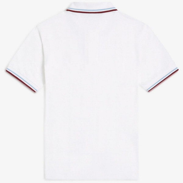 Fred Perry M12 Made In England Twin Tipped Polo in White/Light Ice - Back Image Flat