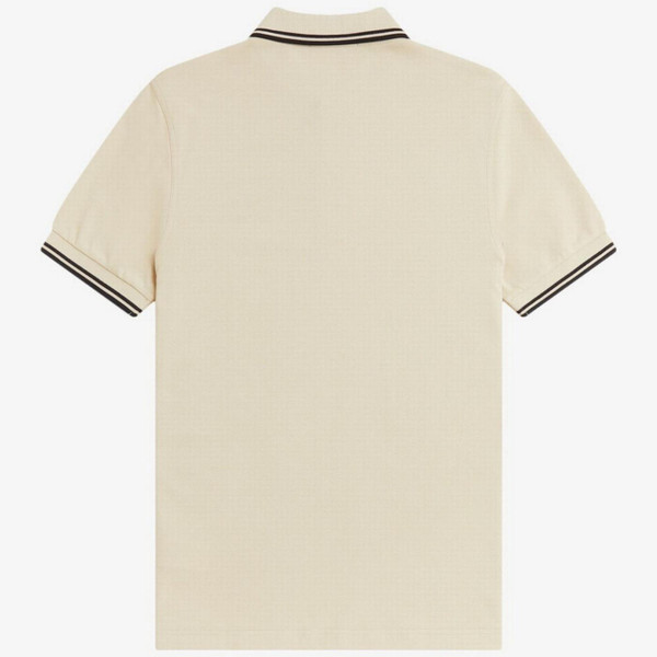 Fred Perry M3600 Mod Twin Tipped Polo Shirt in Oatmeal/Black - Back Image Flat