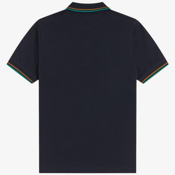 Fred Perry M3600 Mod Twin Tipped Polo Shirt in Navy/Dark Caramel- Back Image Flat