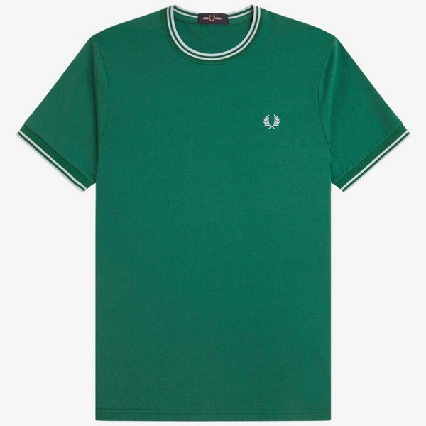 Fred Perry M1588 Mod Twin Tipped Tee in Sport Green - Main Front Image Flat