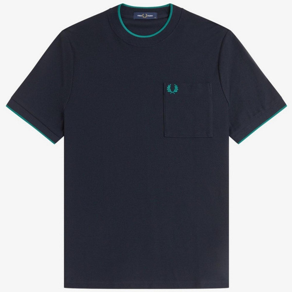 Fred Perry Men's Pocket Detail Pique Tee in Navy - Main Front Image Flat