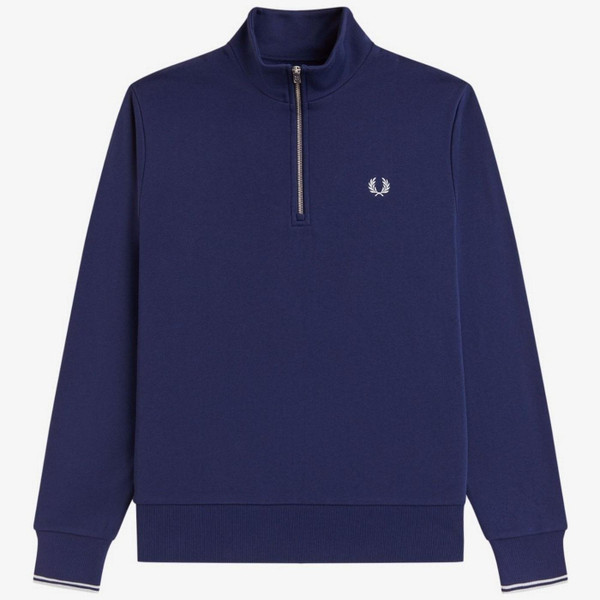 Fred Perry Half Zip Tipped Sweatshirt in French Navy - Main Front Image Flat