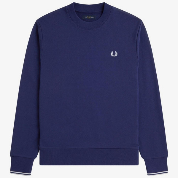 Fred Perry Crew Neck Retro Sweatshirt in French Navy - Main Front Image Flat