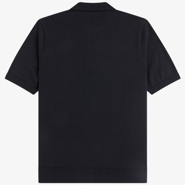 Fred Perry Argyle Intarsia Knitted Shirt in Black - Back Image Flat