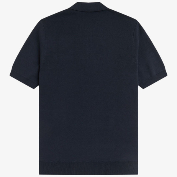 Fred Perry Panel Detail Knitted Polo Shirt in Navy - Back Flat