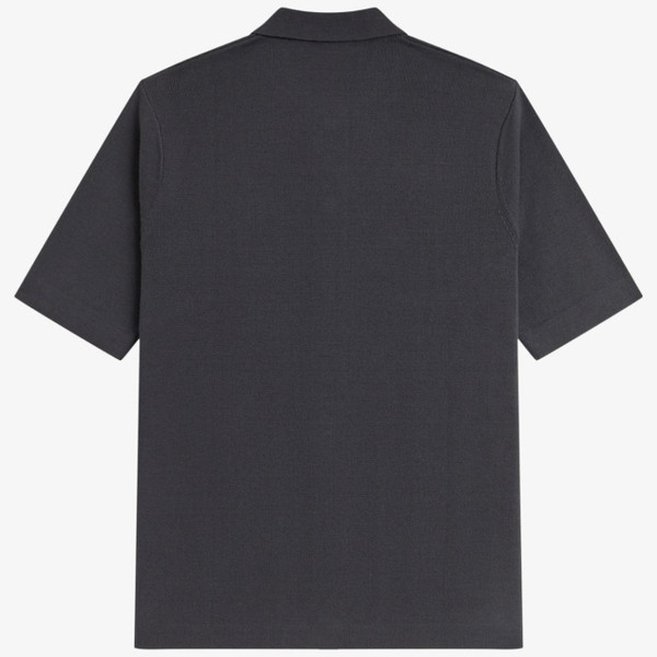 Fred Perry Tonal Vertical Stripe Knitted Shirt in Anchor Grey - Back Flat