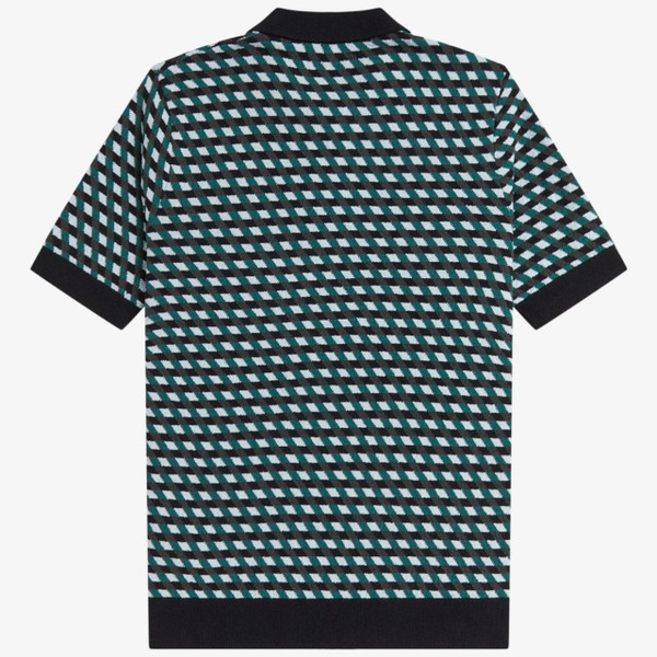 Fred Perry Geometric Ladder-Back Jacquard Knit Shirt in Light Ice - Back Flat