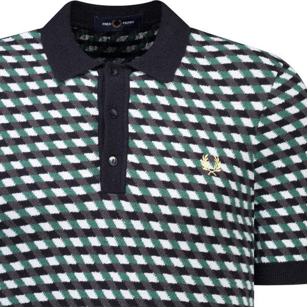 Fred Perry Mens Geometric Ladder-Back Jacquard Knit Polo T-Shirt in Light Ice