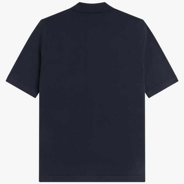 Fred Perry Argyle Button Through Knitted Shirt in Navy - Back Flat