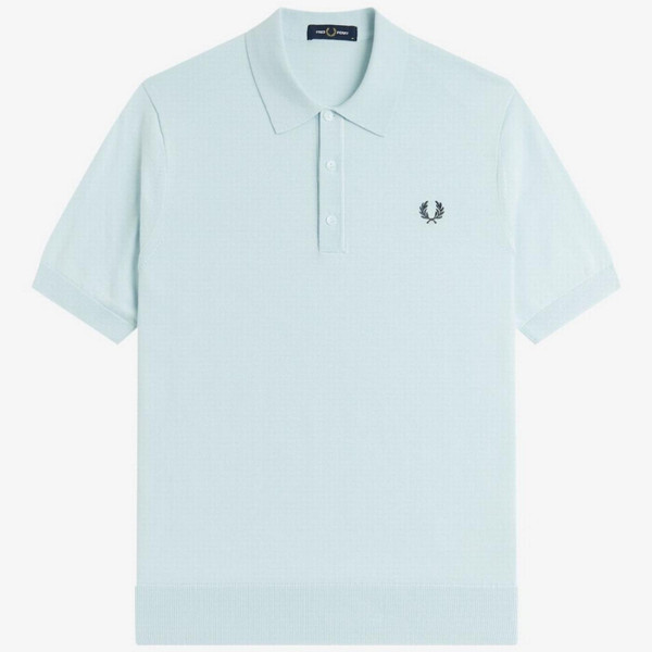 Fred Perry Long Staple Cotton Knitted Polo Shirt in Light Ice - Main Image Front Flat