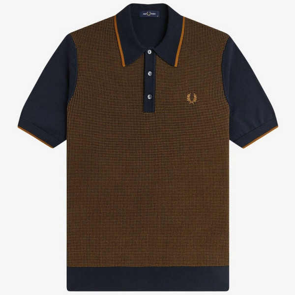 Fred Perry Tonic Waffle Knitted Polo Shirt in Navy - Main Image Front Flat