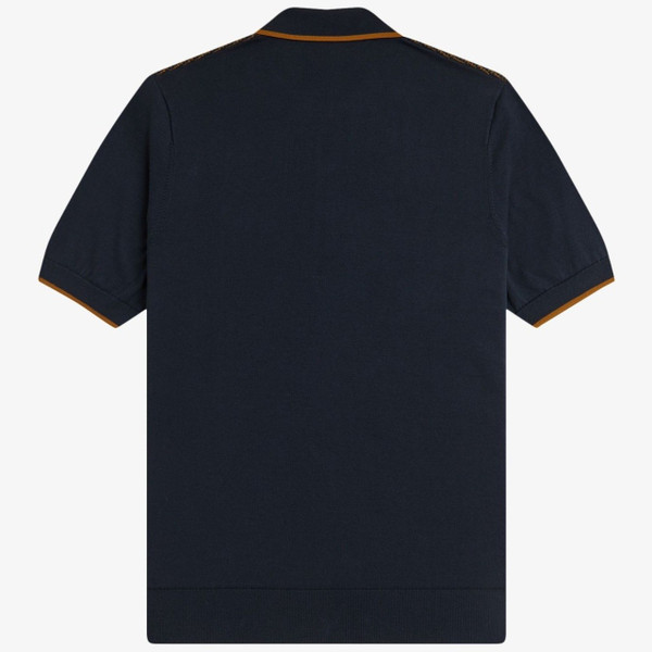 Fred Perry Tonic Waffle Knitted Polo Shirt in Navy - Main Image Back Flat