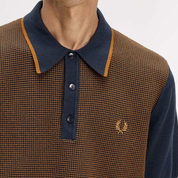 Collar on Fred Perry Tonic Waffle Knitted Polo Shirt in Navy