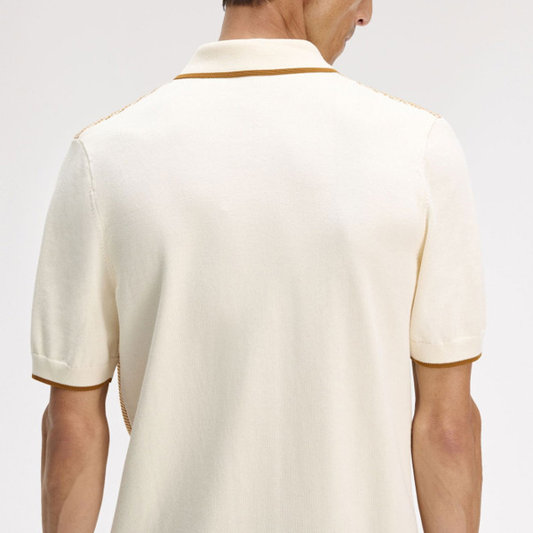 Back of Fred Perry Tonic Waffle Knitted Polo Shirt in Ecru