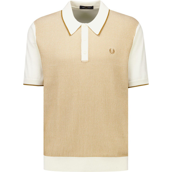 Fred Perry Mens Tonic Waffle Knitted Polo Shirt in Ecru