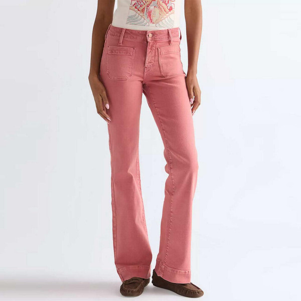 Wrangler Flare Jean - Women's Retro 70s Denim Flared Jeans in Washed Red - Main View