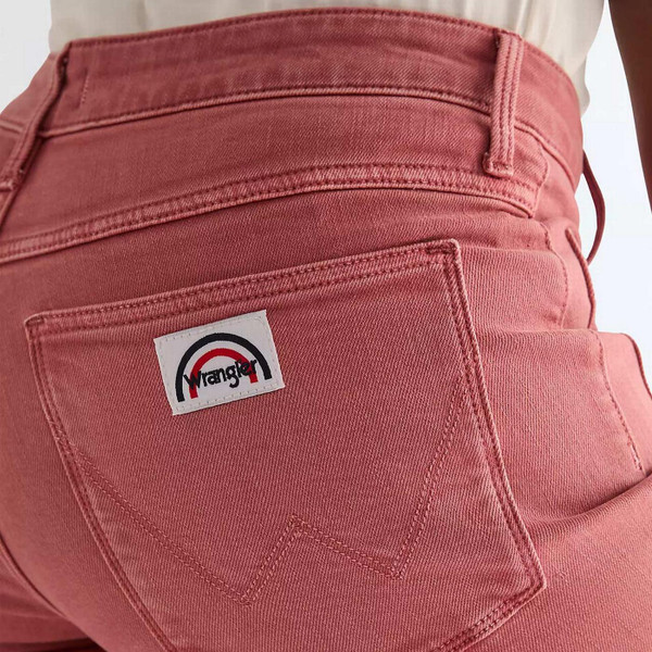 Wrangler Flare Jean - Women's Retro 70s Denim Flared Jeans in Washed Red - Back Pocket Detail