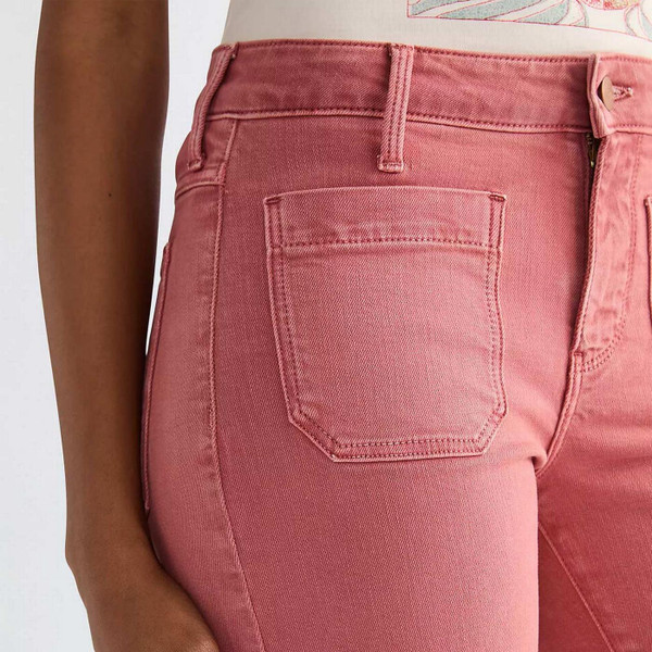Wrangler Flare Jean - Women's Retro 70s Denim Flared Jeans in Washed Red - Front Pocket Detail