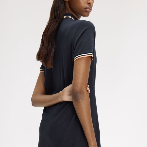 Back of Fred Perry Women D3600 Twin Tipped Pique Tennis Dress in Navy/Snow White