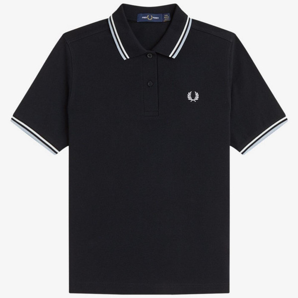 Fred Perry Women G3600 Twin Tipped Pique Polo Shirt in Black/Snow White - Main Image Front Flat