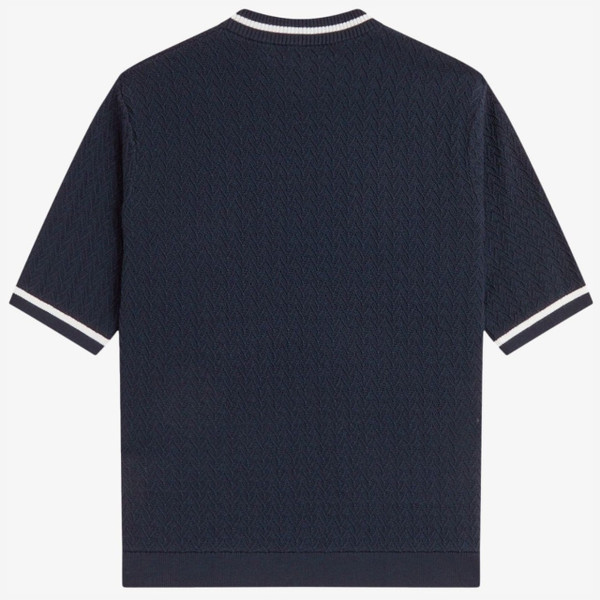 Fred Perry Women Textured Jacquard Knit Top with Single Tipping in Navy - Back Flat