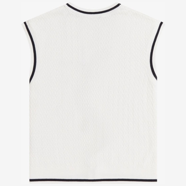 Fred Perry Button Through Diamond Textured Knit Tipped Tank Top in Snow White - Back Flat
