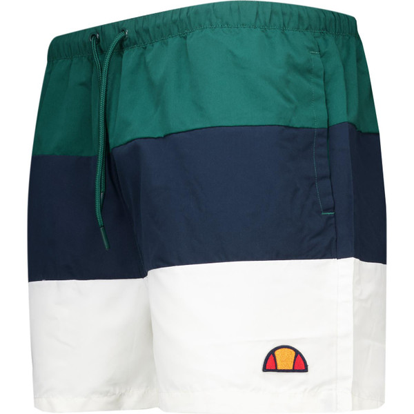 Ellesse Mens Cielo Colour Block Drawstring Swim Shorts in Dark Green Navy and Off White