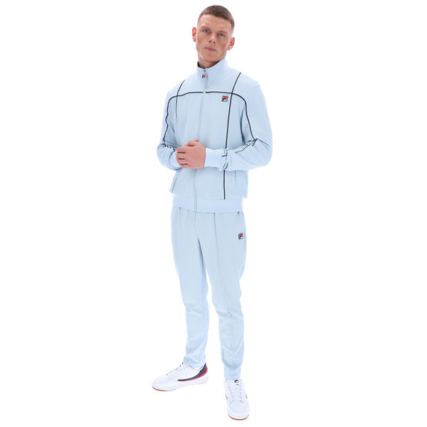 Front of Fila Vintage Mens Armando Contrast Piping Detail Zip Track Top in Skyway Blue