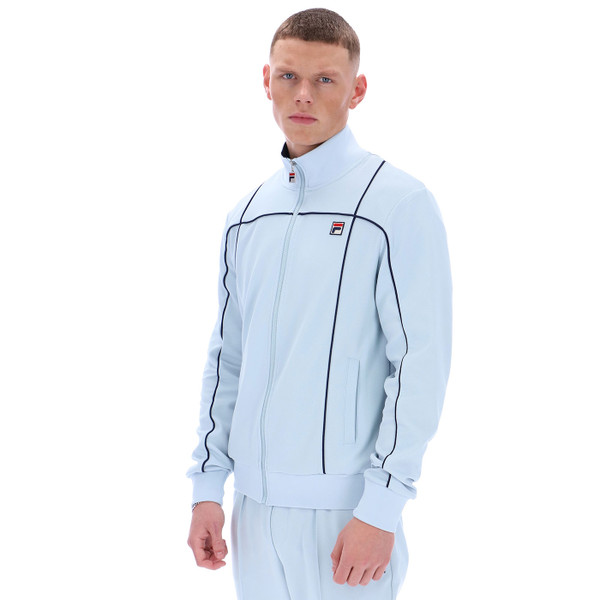 Side of Fila Vintage Mens Armando Contrast Piping Detail Zip Track Top in Skyway Blue