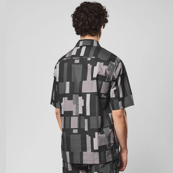 Weekend Offender Ouzou Terrain Print Short Sleeve Shirt in Black - Back Image Model