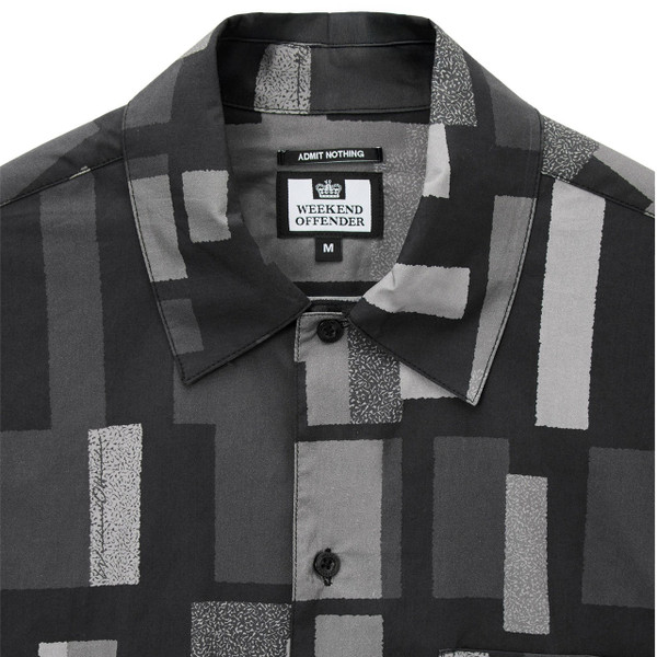 Weekend Offender Ouzou Terrain Print Short Sleeve Shirt in Black - Close Up Collar