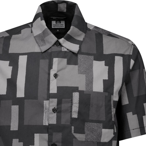 Weekend Offender Mens Ouzou Terrain Print Short Sleeve Shirt in Black