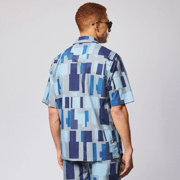 Weekend Offender Ouzou Terrain Print Short Sleeve Shirt in Smokey Grey -  Model Back Image