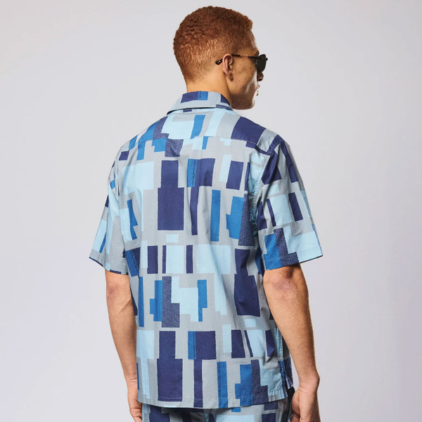 Back of Weekend Offender Ouzou Terrain Print Short Sleeve Shirt in Smokey Grey