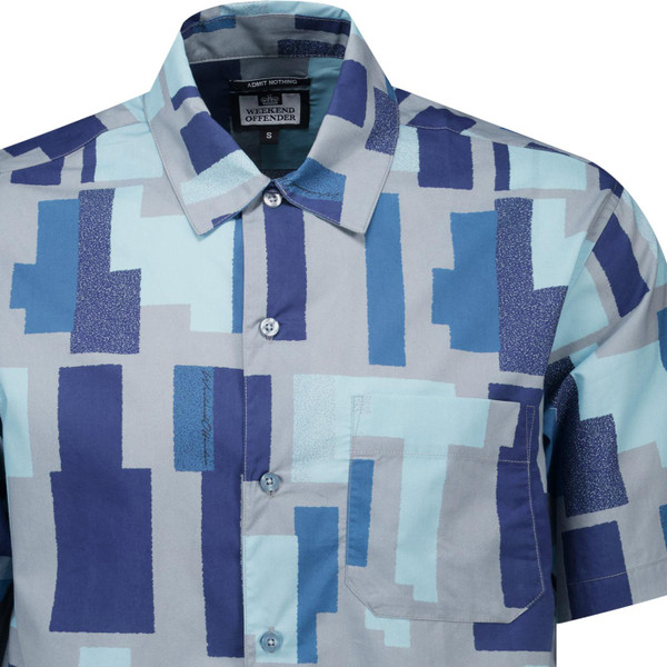 Weekend Offender Mens Ouzou Terrain Print Short Sleeve Shirt in Smokey Grey