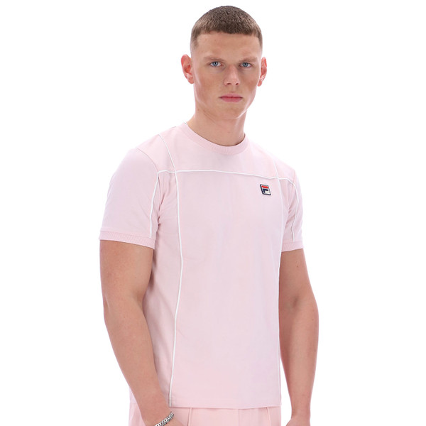 Side view of Fila Vintage Terri 80s Casuals Terrinda Style T-Shirt in Pale Lilac Pink