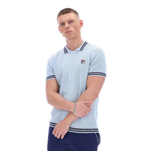 Fila Vintage Domenico Retro Crochet Knitted Shirt in Skyway - Main Image Model Front Facing