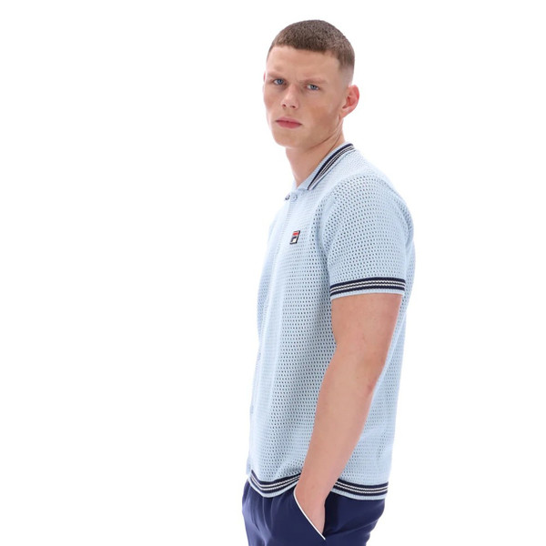 Fila Vintage Domenico Retro Crochet Knitted Shirt in Skyway - Model Side On
