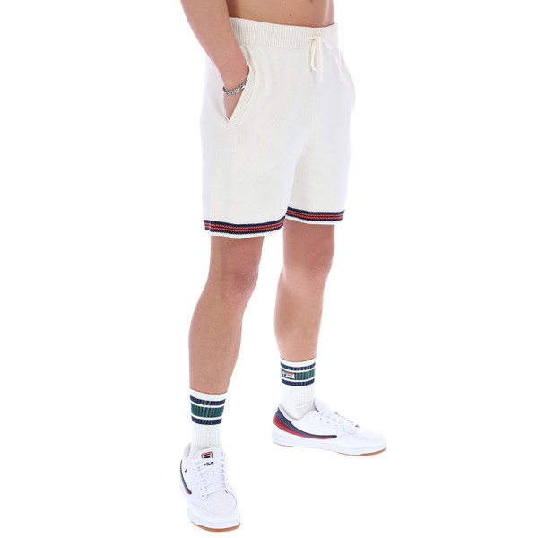 Side pockets on Fila Vintage Clemente Crochet Knitted Contrast Tipped Shorts in Gardenia