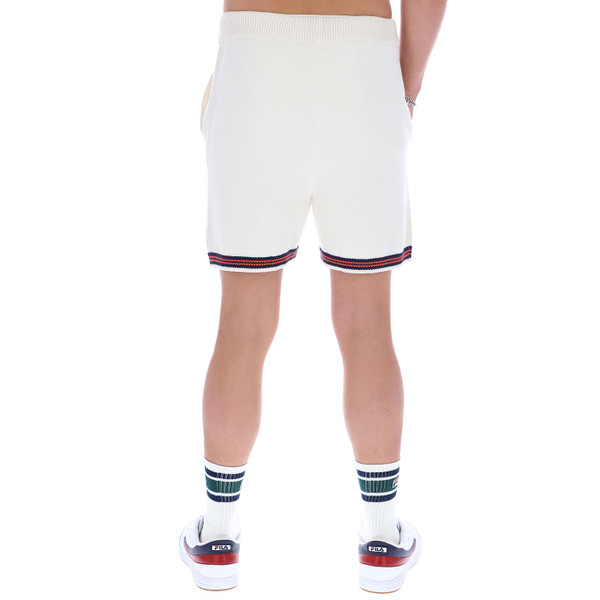 Back of Fila Vintage Clemente Crochet Knitted Contrast Tipped Shorts in Gardenia