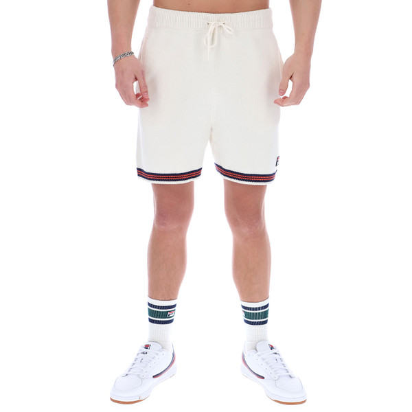 Man wearing Fila Vintage Clemente Crochet Knitted Contrast Tipped Shorts in Gardenia