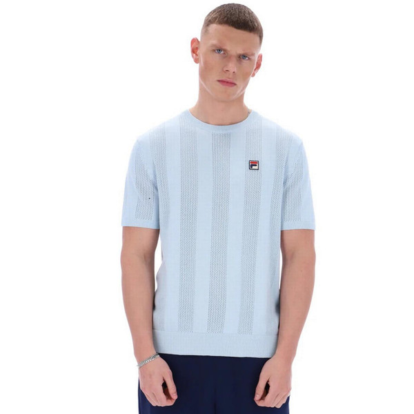 Fila Vintage Corrado Knitted Pointelle Style Mesh Panel Tee in Skyway - Main Image Model Front Facing
