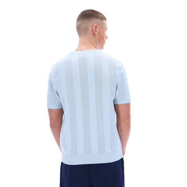 Fila Vintage Corrado Knitted Pointelle Style Mesh Panel Tee in Skyway - Model Back