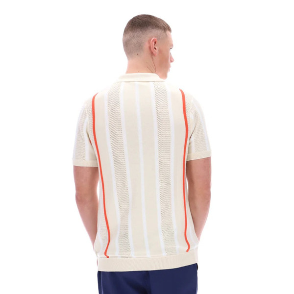 Fila Vintage Giorgio Men's Crochet Patchwork Knitted Polo in Tapioca - Model Back